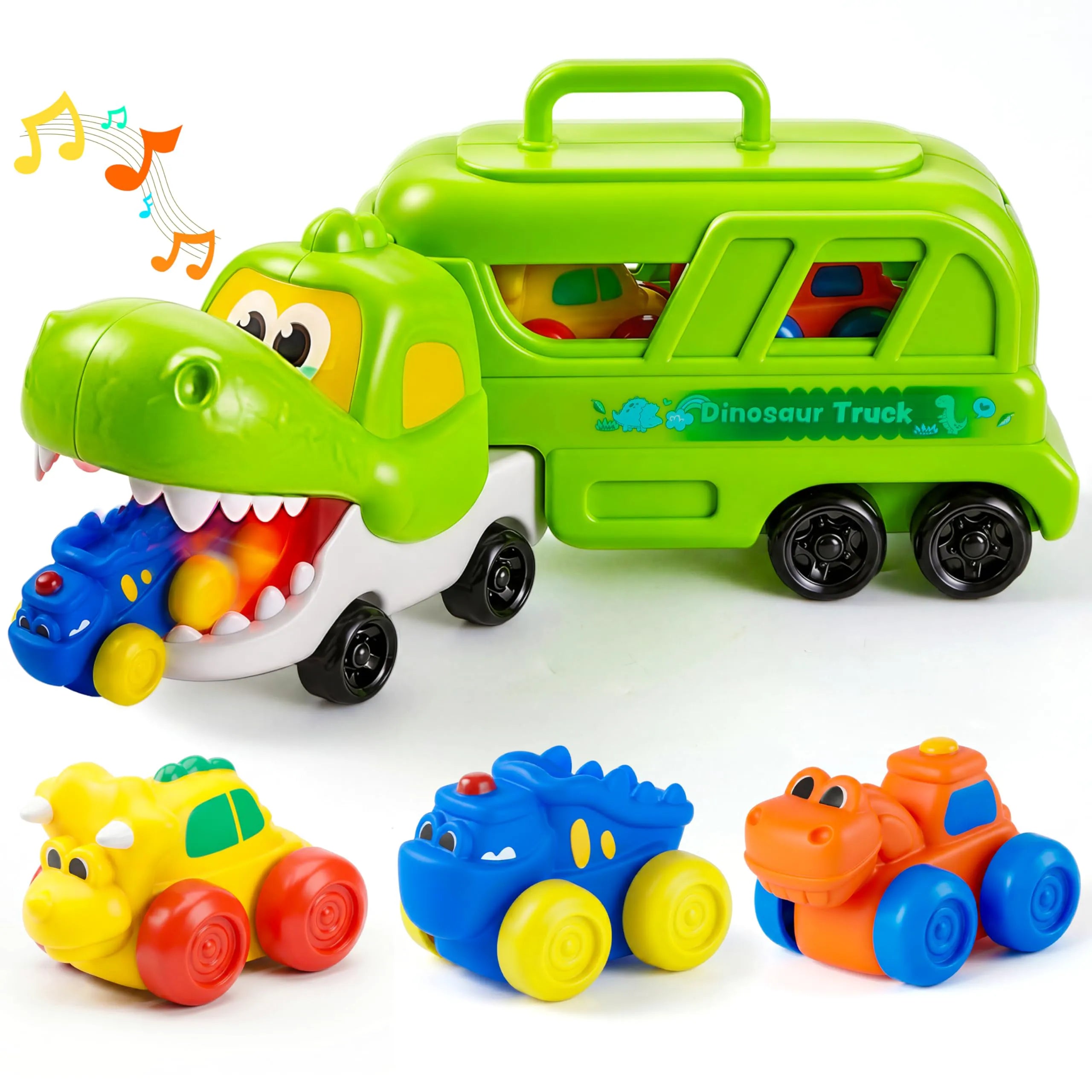 JOYIN Dinosaur Carrier Truck Toy with 3 Rubber Cars