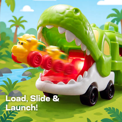 JOYIN Dinosaur Carrier Truck Toy with 3 Rubber Cars