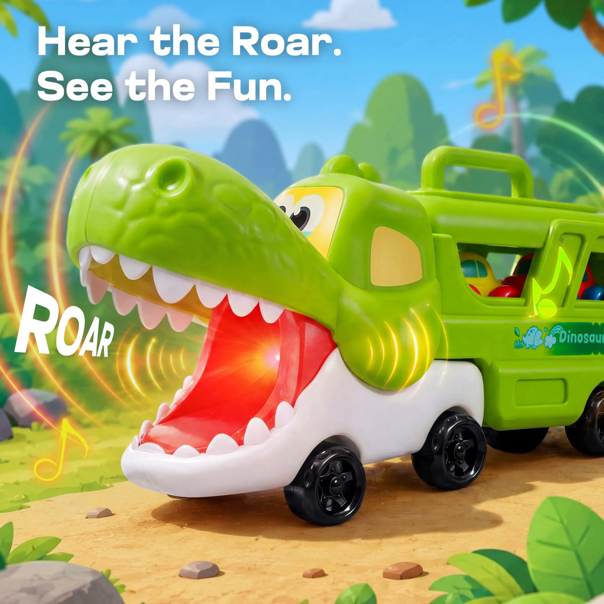 JOYIN Dinosaur Carrier Truck Toy with 3 Rubber Cars