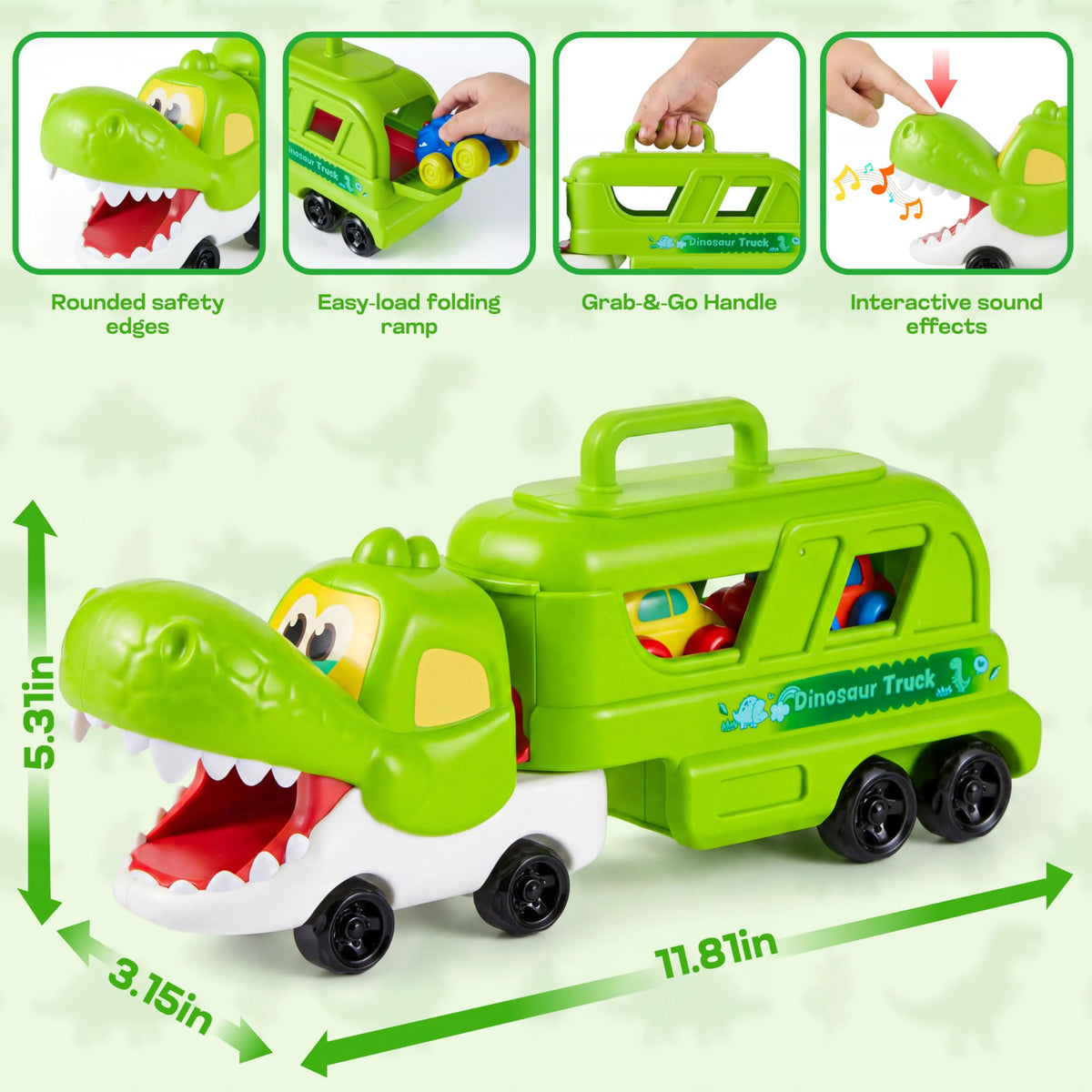 JOYIN Dinosaur Carrier Truck Toy with 3 Rubber Cars
