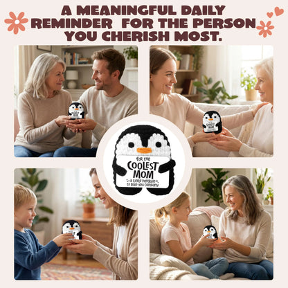 Handmade Crochet Mini Penguin Doll with Card, Funny Gift for Mom