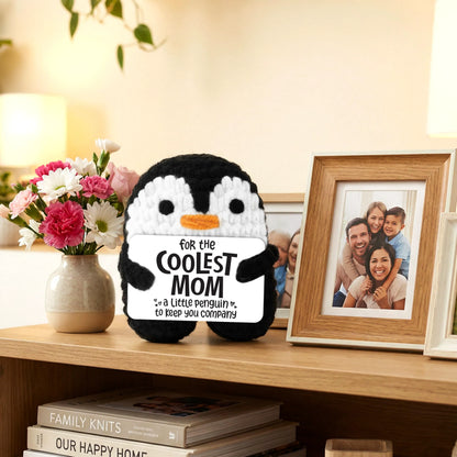 Handmade Crochet Mini Penguin Doll with Card, Funny Gift for Mom
