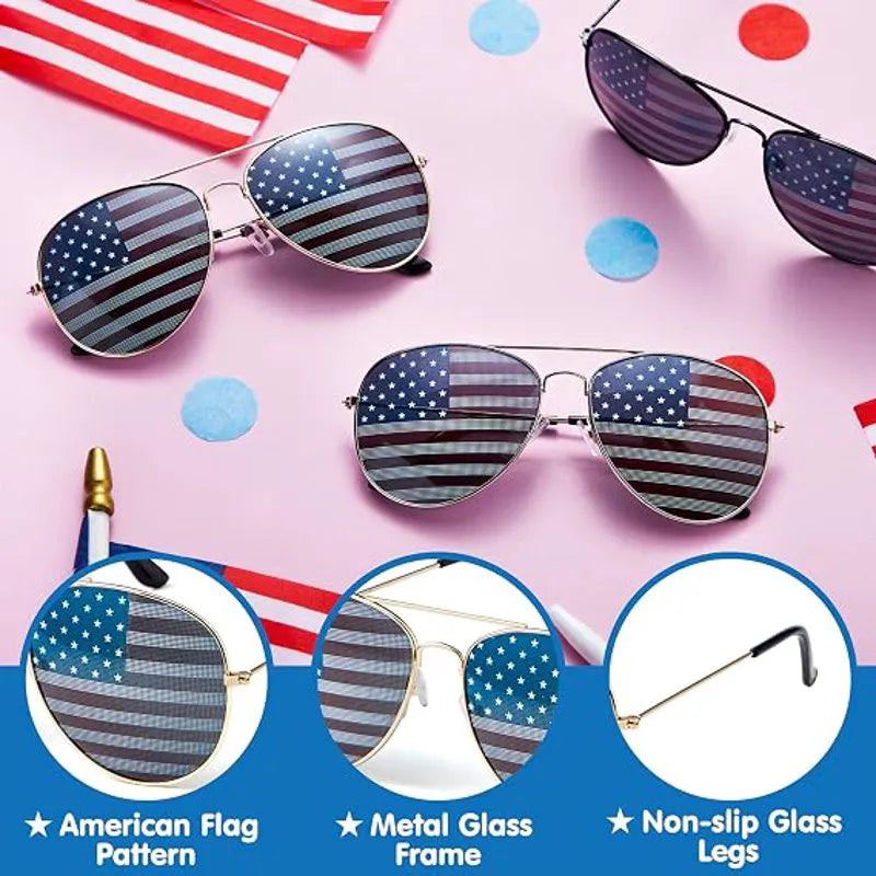 JOYIN Patriotic Sunglasses with Tri-Color Frames, 3 Pack for July 4th