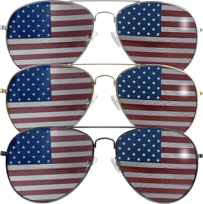 JOYIN Patriotic Sunglasses with Tri-Color Frames, 3 Pack for July 4th