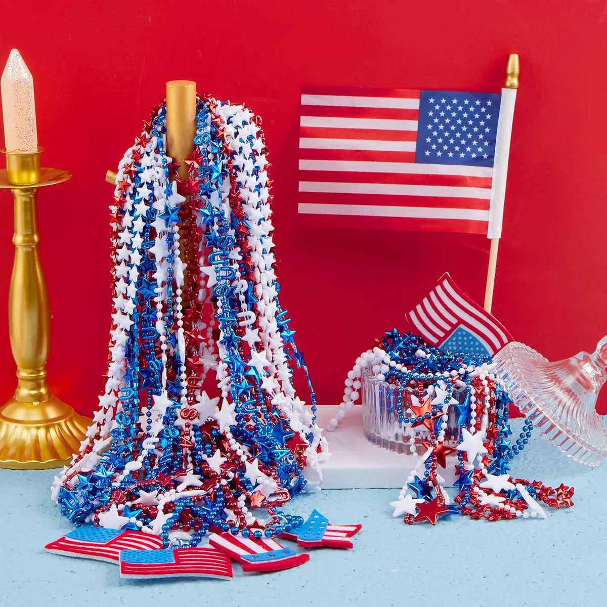 JOYIN Patriotic July 4th Beaded Necklaces with Holiday Pendants (24 Pack)