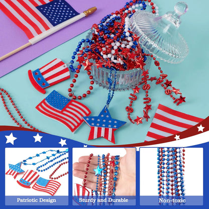JOYIN Patriotic July 4th Beaded Necklaces with Holiday Pendants (24 Pack)