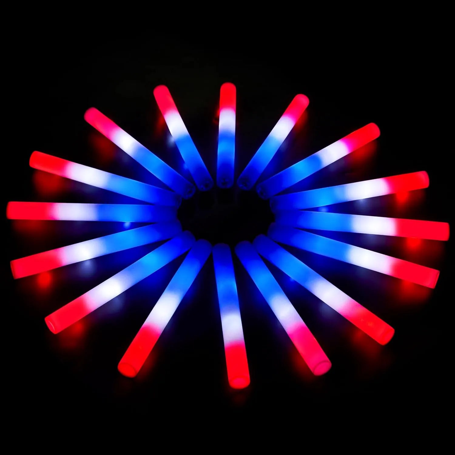 JOYIN Patriotic Red, White & Blue LED Foam Sticks with 3 Light Modes - 12 Pack