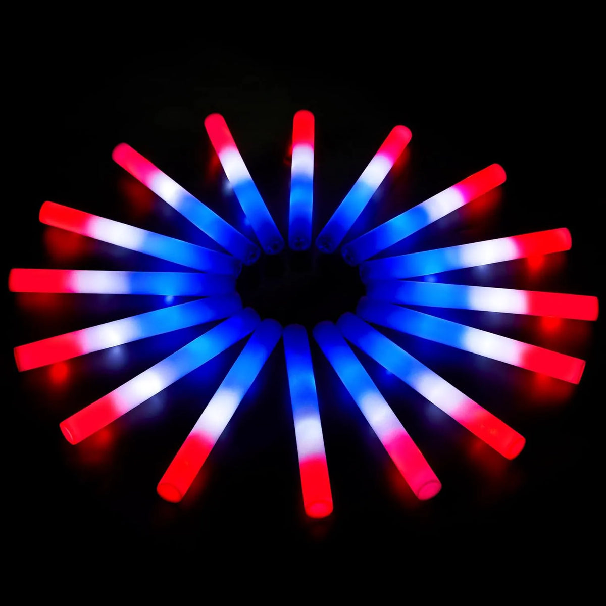 JOYIN Patriotic Red, White & Blue LED Foam Sticks with 3 Light Modes - 12 Pack