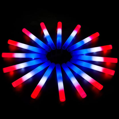 JOYIN Patriotic Red, White & Blue LED Foam Sticks with 3 Light Modes - 12 Pack