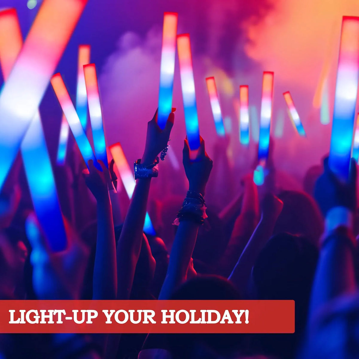 JOYIN Patriotic Red, White & Blue LED Foam Sticks with 3 Light Modes - 12 Pack