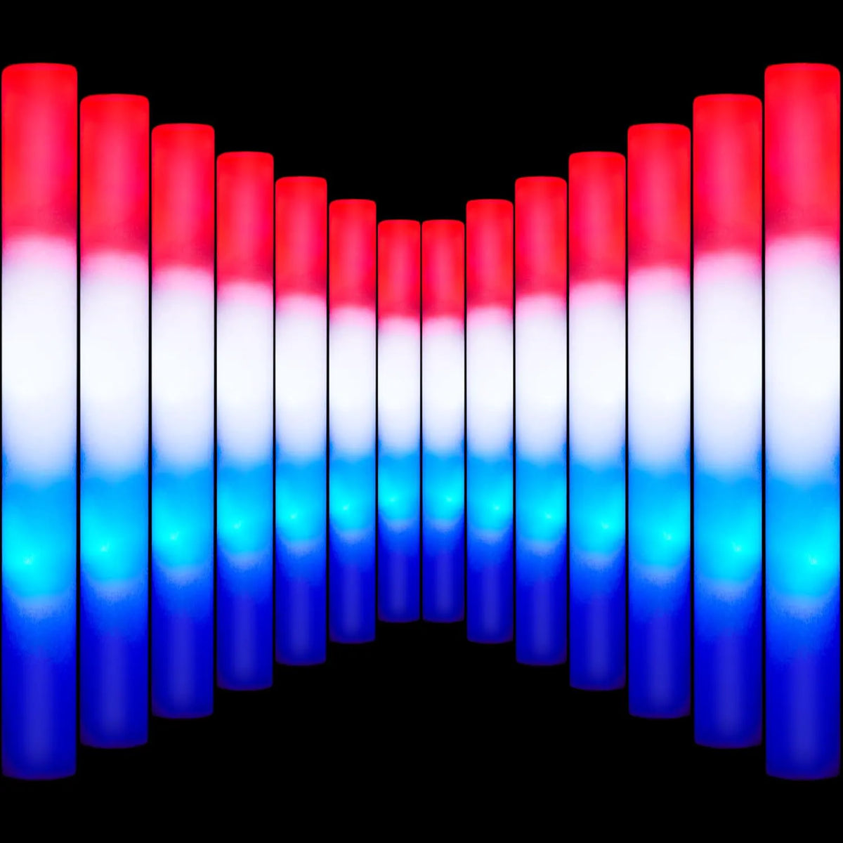 JOYIN Patriotic Red, White & Blue LED Foam Sticks with 3 Light Modes - 12 Pack