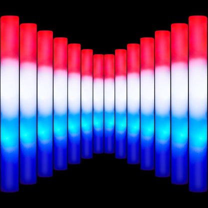 JOYIN Patriotic Red, White & Blue LED Foam Sticks with 3 Light Modes - 12 Pack