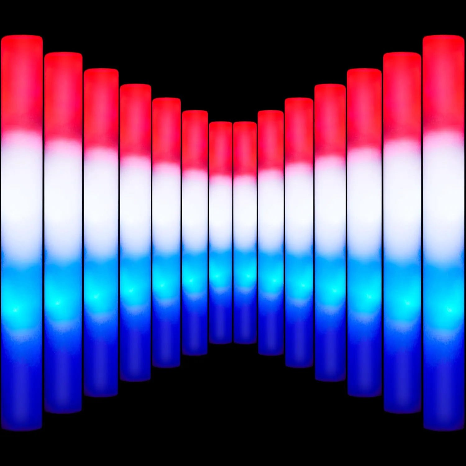 JOYIN Patriotic Red, White & Blue LED Foam Sticks with 3 Light Modes - 12 Pack