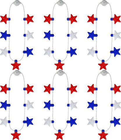 JOYIN Patriotic Red, White & Blue Light-Up Star Necklaces (6 Pack)