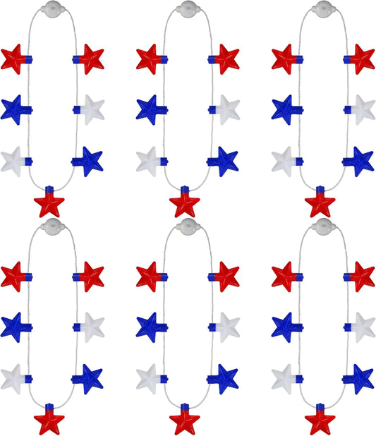 JOYIN Patriotic Red, White & Blue Light-Up Star Necklaces (6 Pack)
