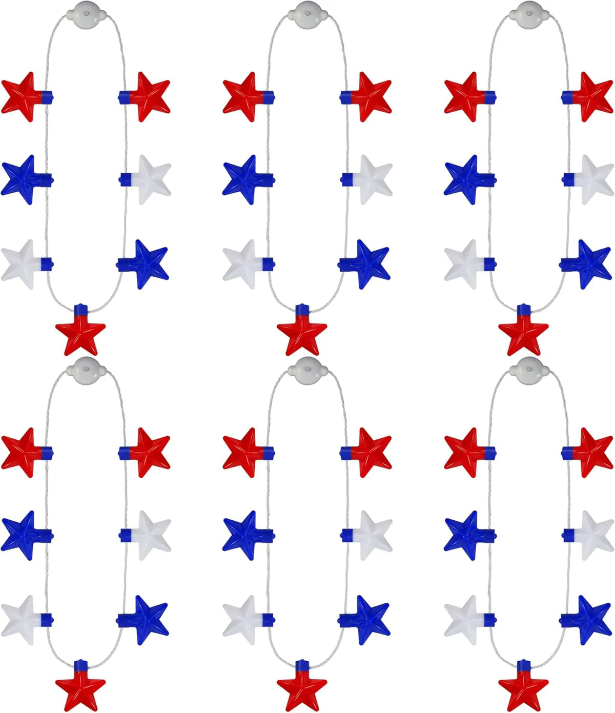JOYIN Patriotic Red, White & Blue Light-Up Star Necklaces (6 Pack)