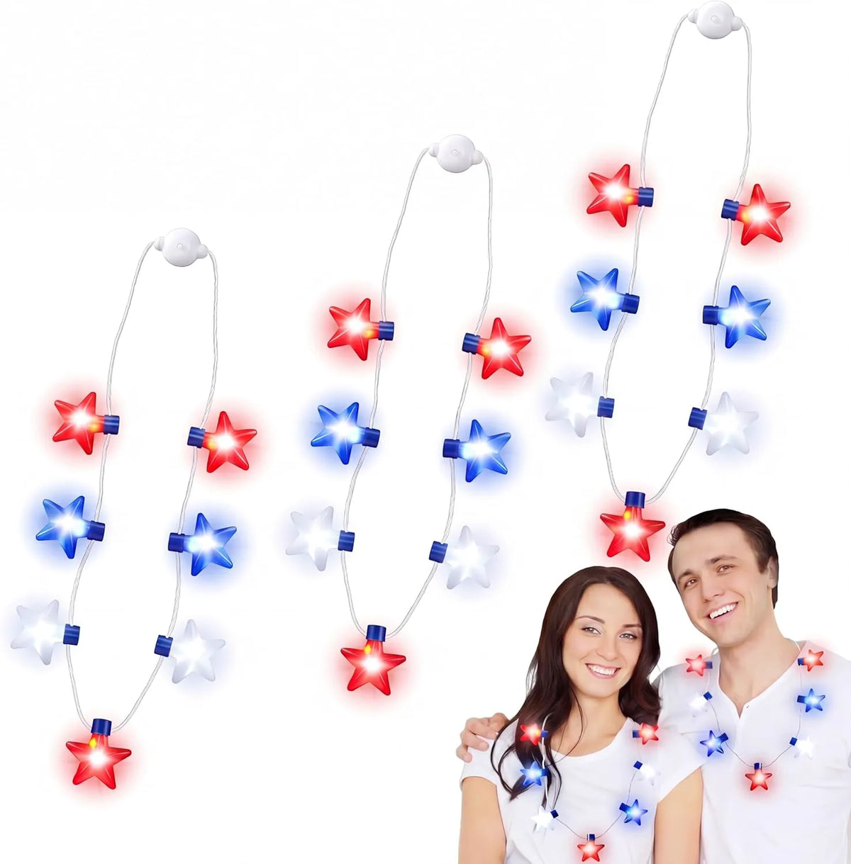 JOYIN Patriotic Red, White & Blue Light-Up Star Necklaces (6 Pack)