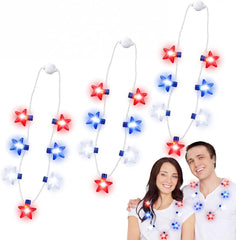 JOYIN Patriotic Red, White & Blue Light-Up Star Necklaces (6 Pack)