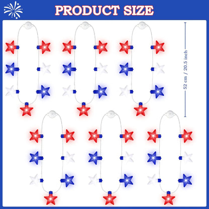 JOYIN Patriotic Red, White & Blue Light-Up Star Necklaces (6 Pack)