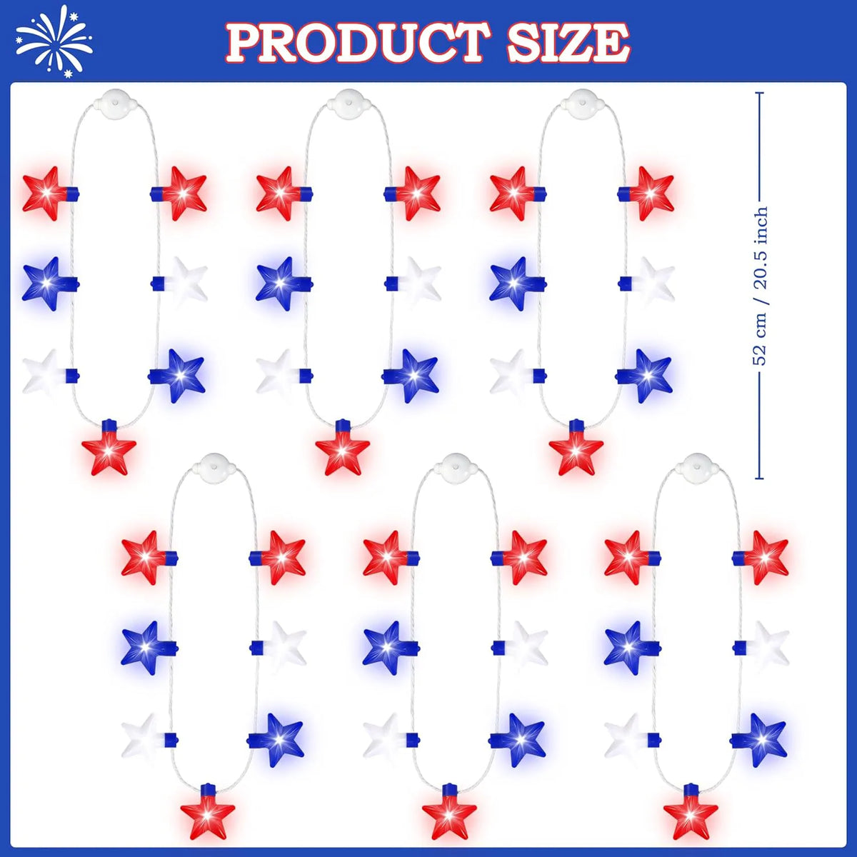 JOYIN Patriotic Red, White & Blue Light-Up Star Necklaces (6 Pack)