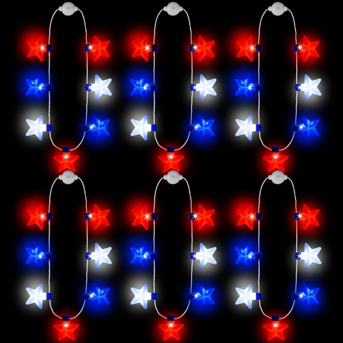 JOYIN Patriotic Red, White & Blue Light-Up Star Necklaces (6 Pack)