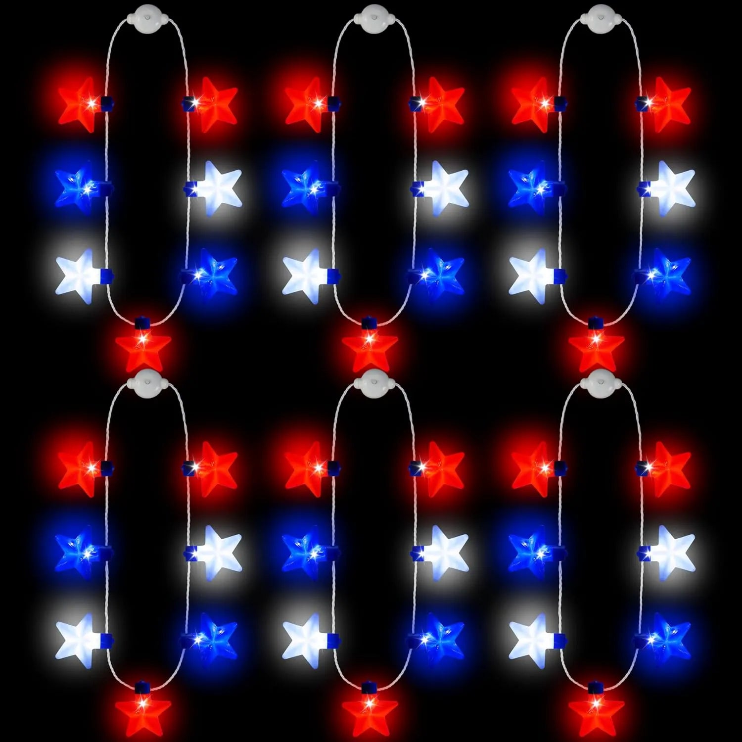 JOYIN Patriotic Red, White & Blue Light-Up Star Necklaces (6 Pack)