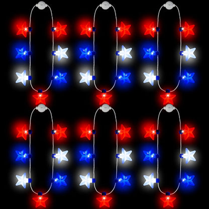 JOYIN Patriotic Red, White & Blue Light-Up Star Necklaces (6 Pack)