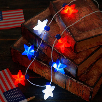 JOYIN Patriotic Red, White & Blue Light-Up Star Necklaces (6 Pack)