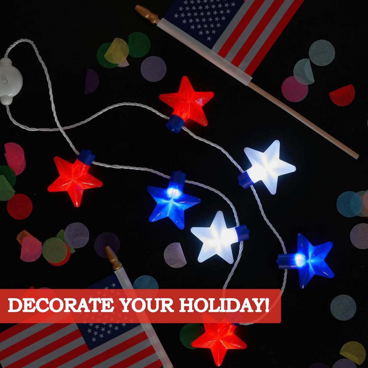 JOYIN Patriotic Red, White & Blue Light-Up Star Necklaces (6 Pack)