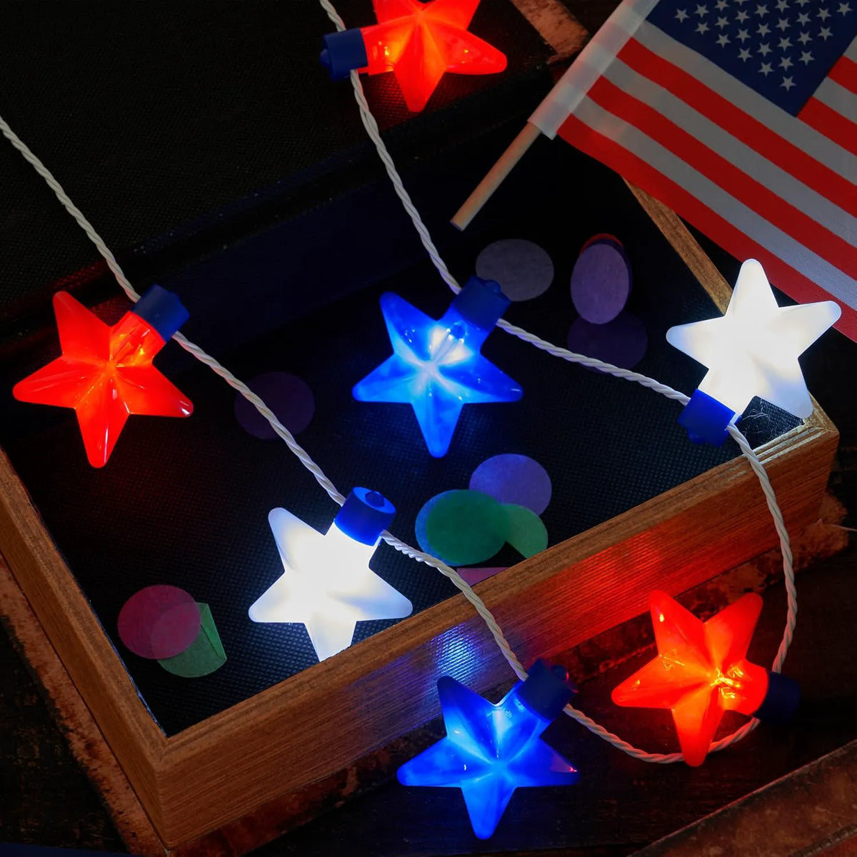 JOYIN Patriotic Red, White & Blue Light-Up Star Necklaces (6 Pack)