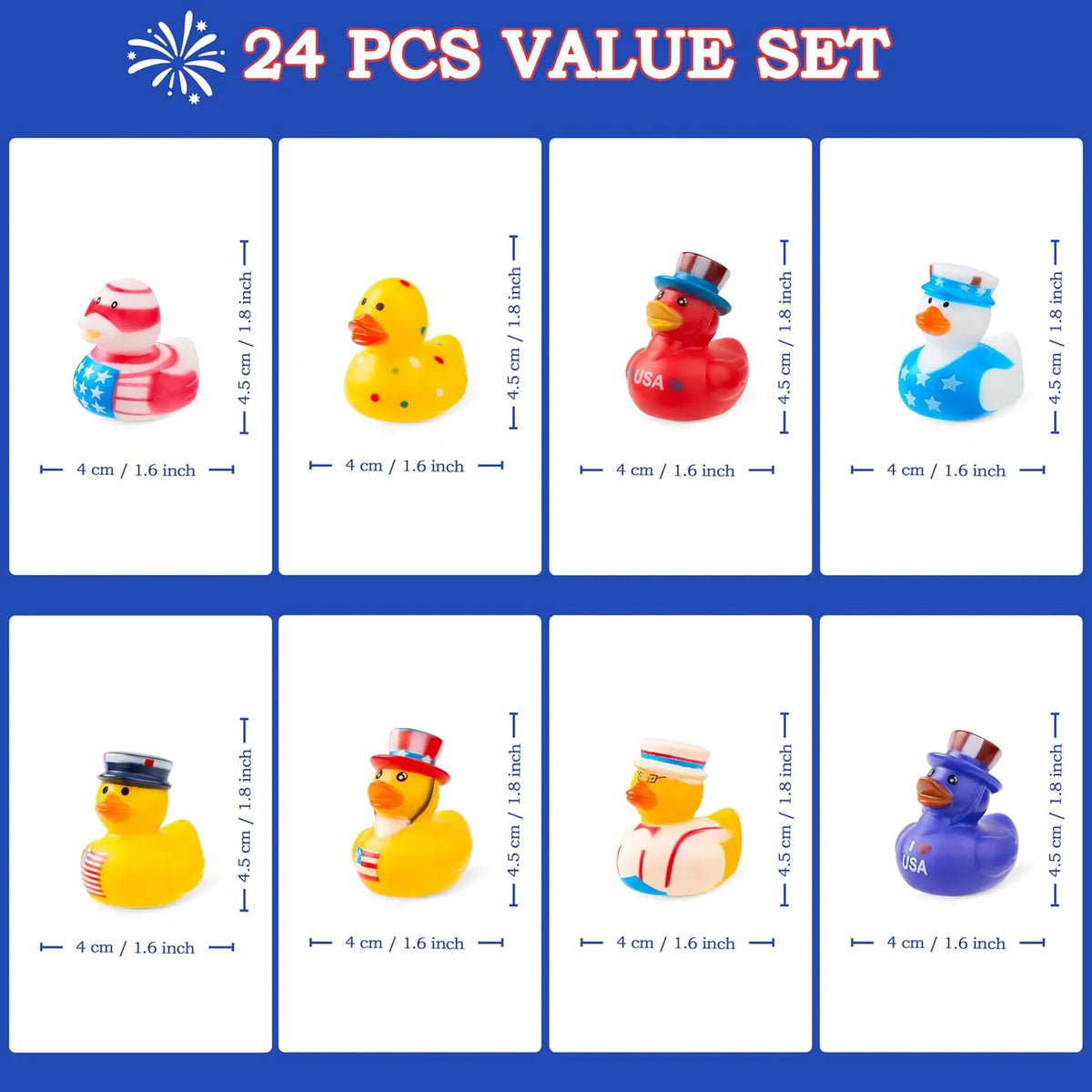 JOYIN Patriotic Red, White & Blue Rubber Ducks Toy Set - 24 Pcs