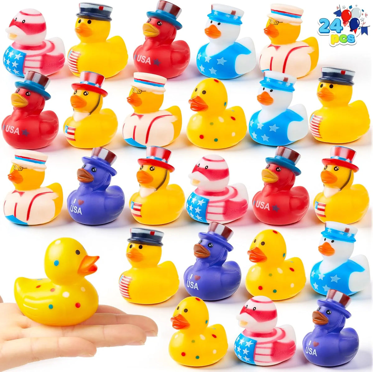 JOYIN Patriotic Red, White & Blue Rubber Ducks Toy Set - 24 Pcs