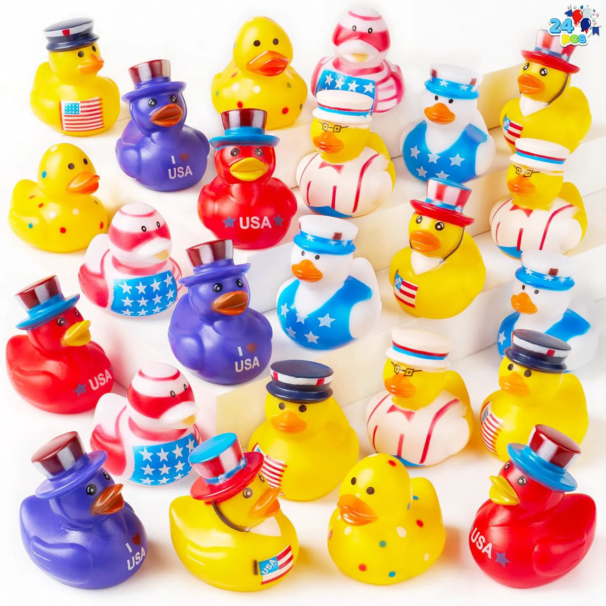 JOYIN Patriotic Red, White & Blue Rubber Ducks Toy Set - 24 Pcs