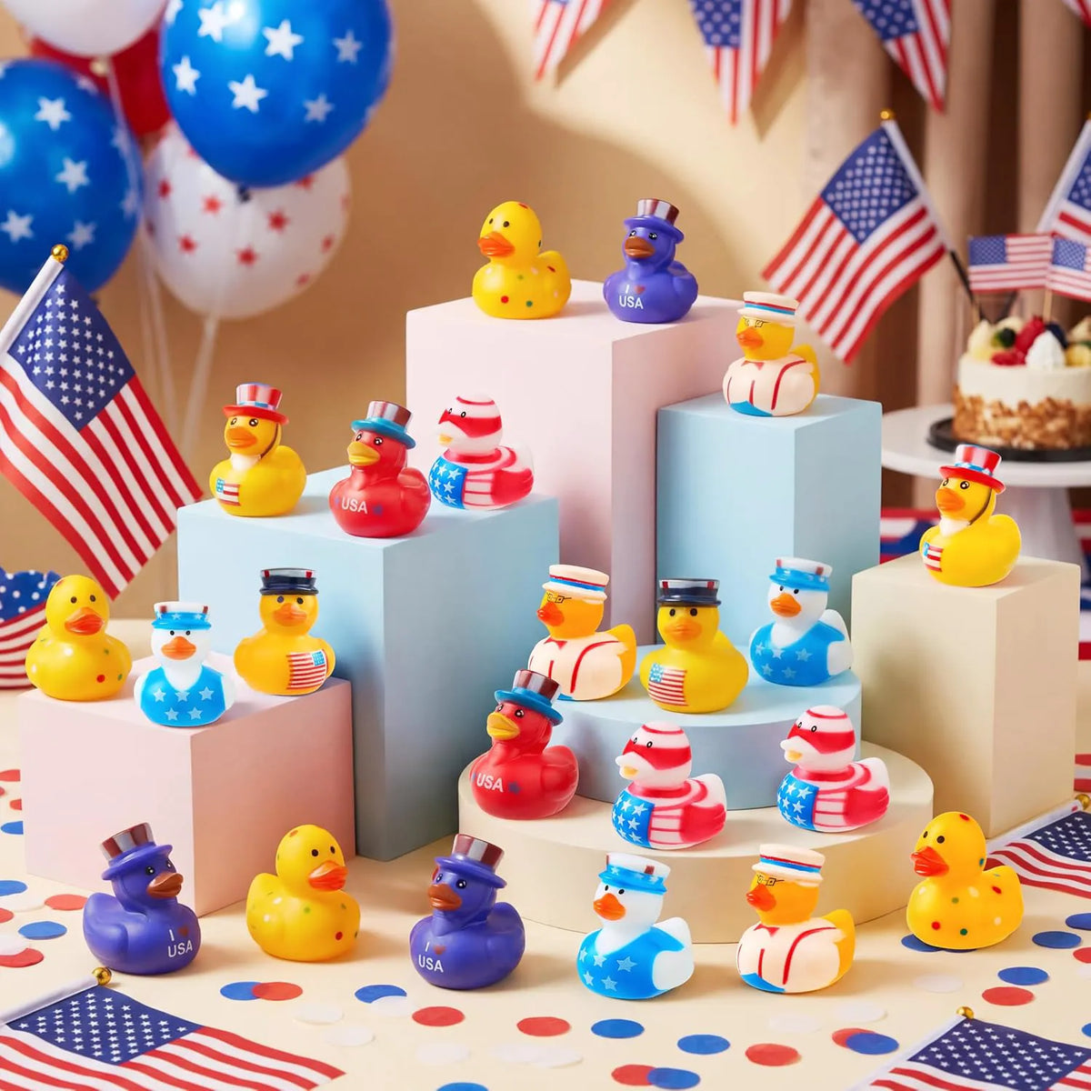 JOYIN Patriotic Red, White & Blue Rubber Ducks Toy Set - 24 Pcs