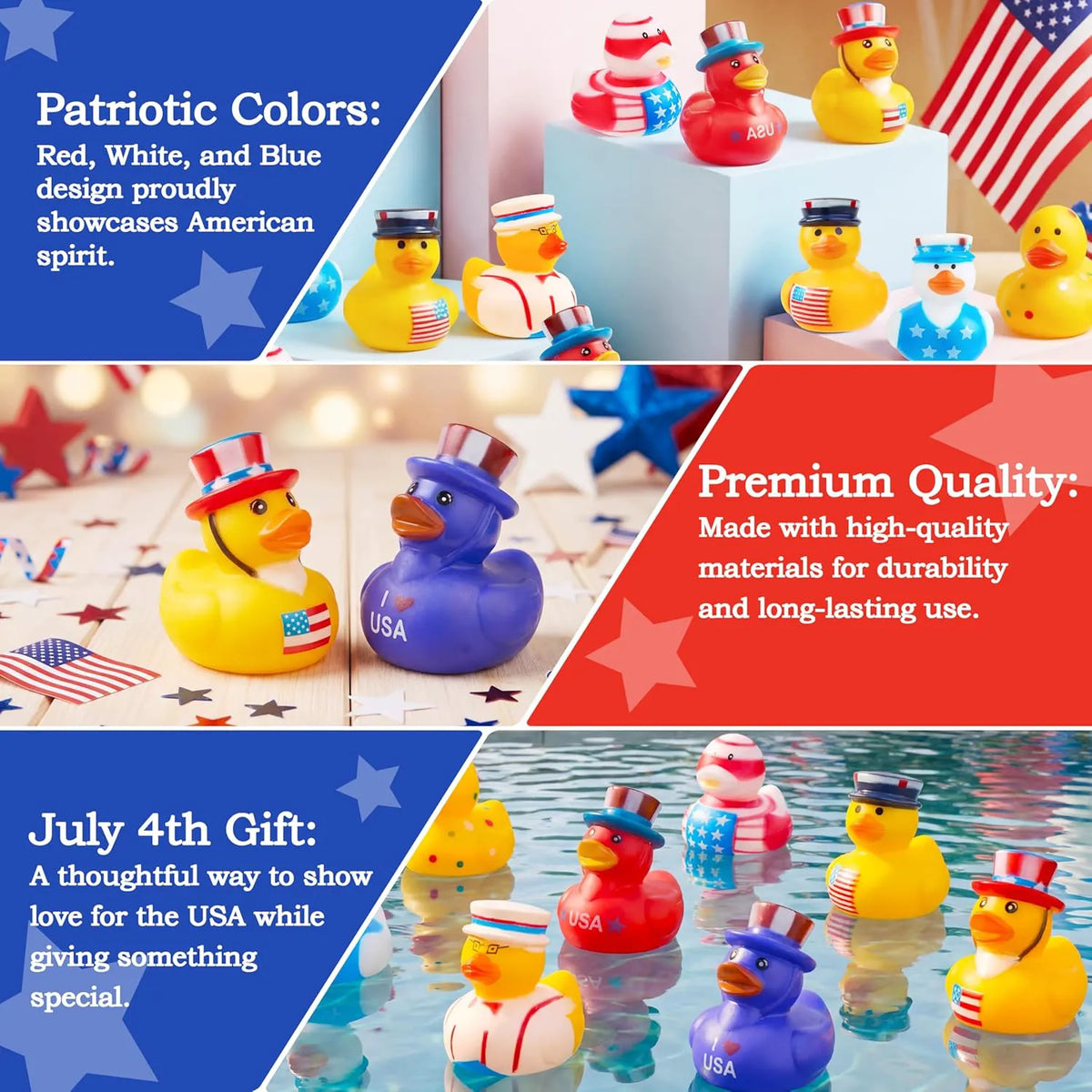 JOYIN Patriotic Red, White & Blue Rubber Ducks Toy Set - 24 Pcs