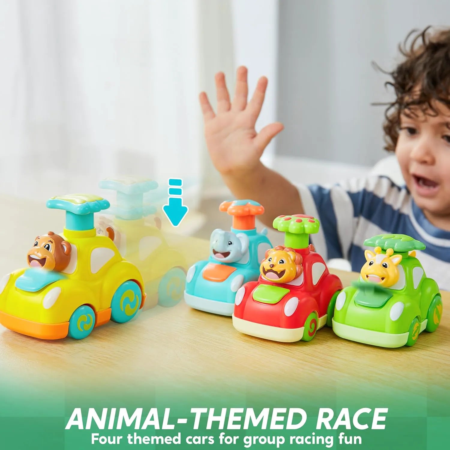 JOYIN Press & Go Inertial Animal Cars - 4-Pack Toddler Toys