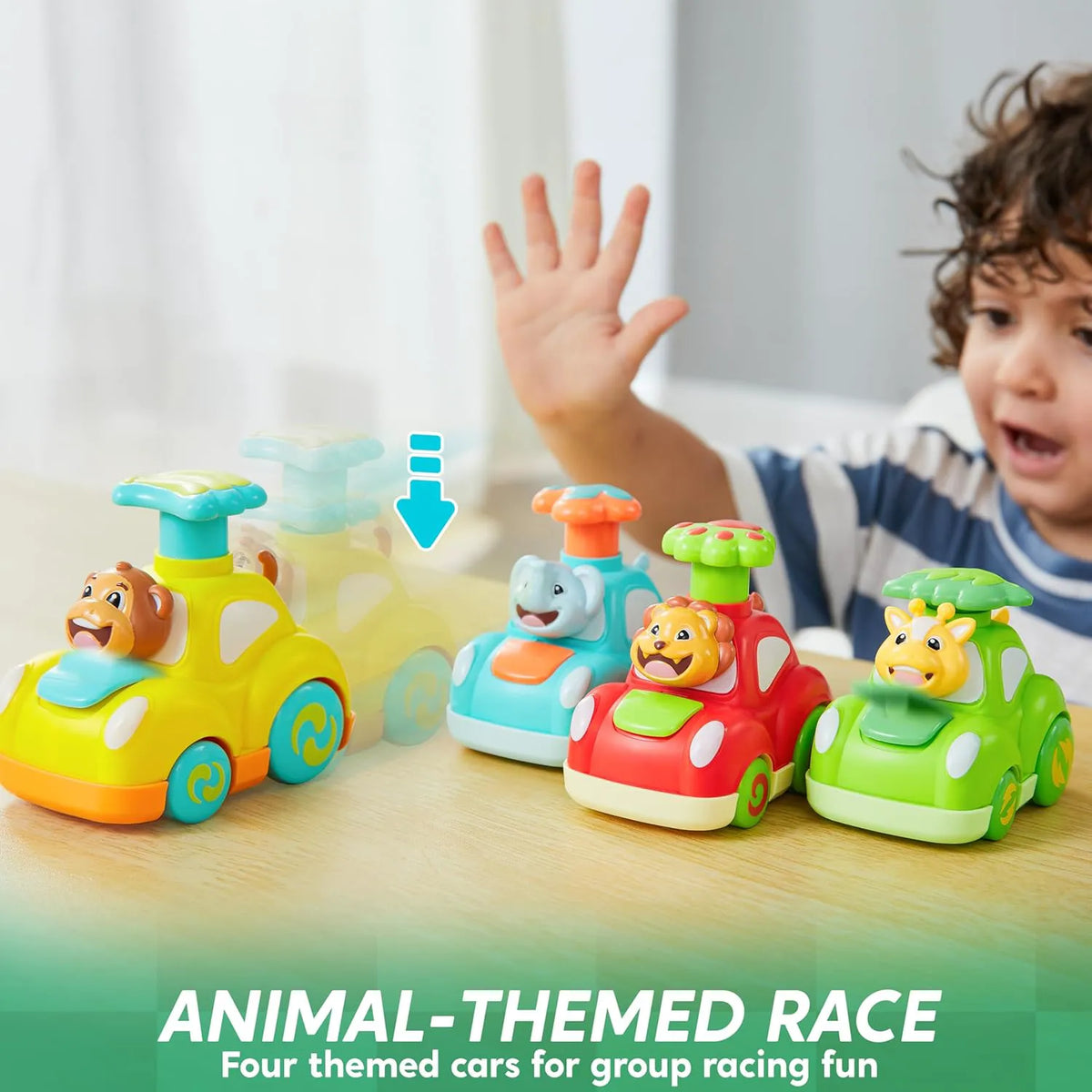 JOYIN Press & Go Inertial Animal Cars - 4-Pack Toddler Toys