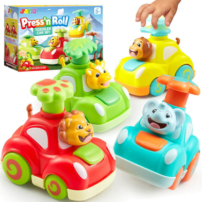 JOYIN Press & Go Inertial Animal Cars - 4-Pack Toddler Toys