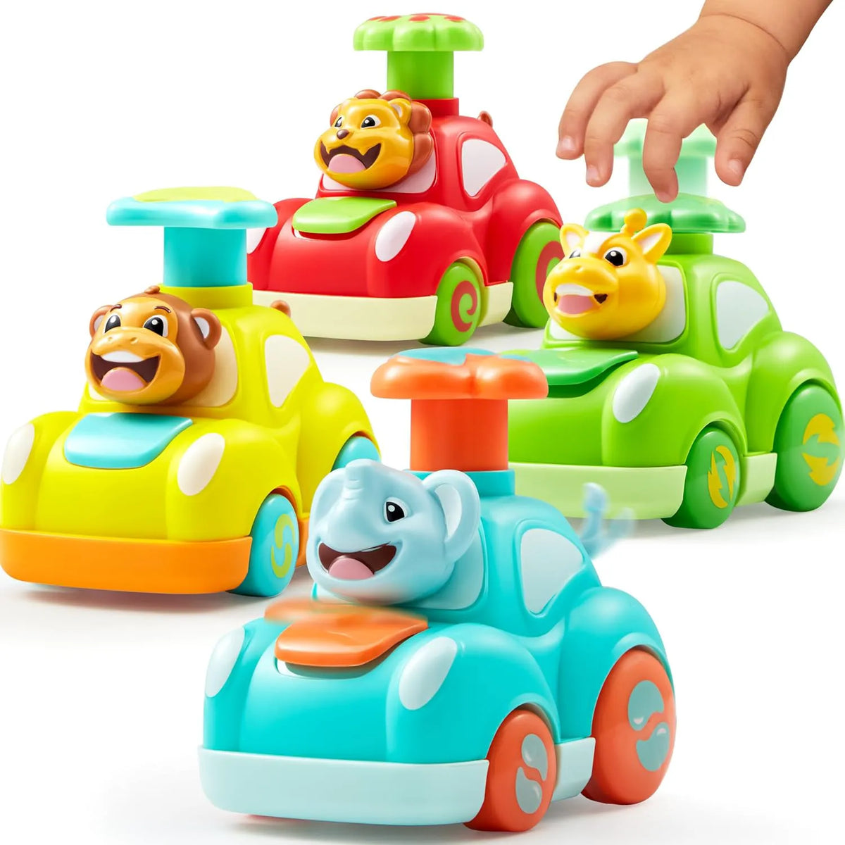 JOYIN Press & Go Inertial Animal Cars - 4-Pack Toddler Toys