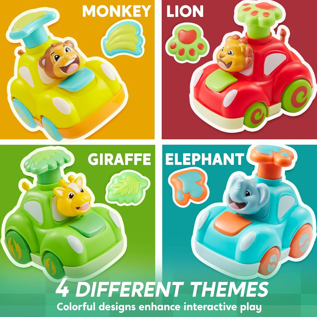 JOYIN Press & Go Inertial Animal Cars - 4-Pack Toddler Toys