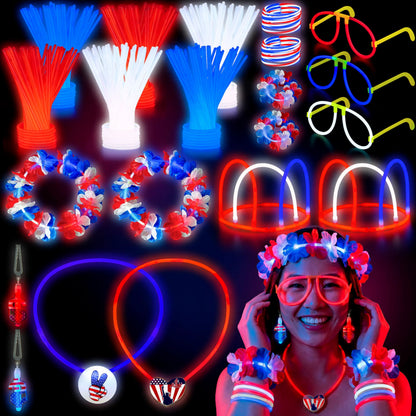 JOYIN Red, White & Blue 4th of July Glow Sticks & Accessories Pack