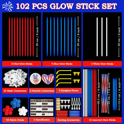JOYIN Red, White & Blue 4th of July Glow Sticks & Accessories Pack