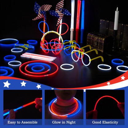 JOYIN Red, White & Blue Patriotic Glow Sticks & Accessories Pack - 90 Pcs