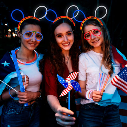 JOYIN Red, White & Blue Patriotic Glow Sticks & Accessories Pack - 90 Pcs