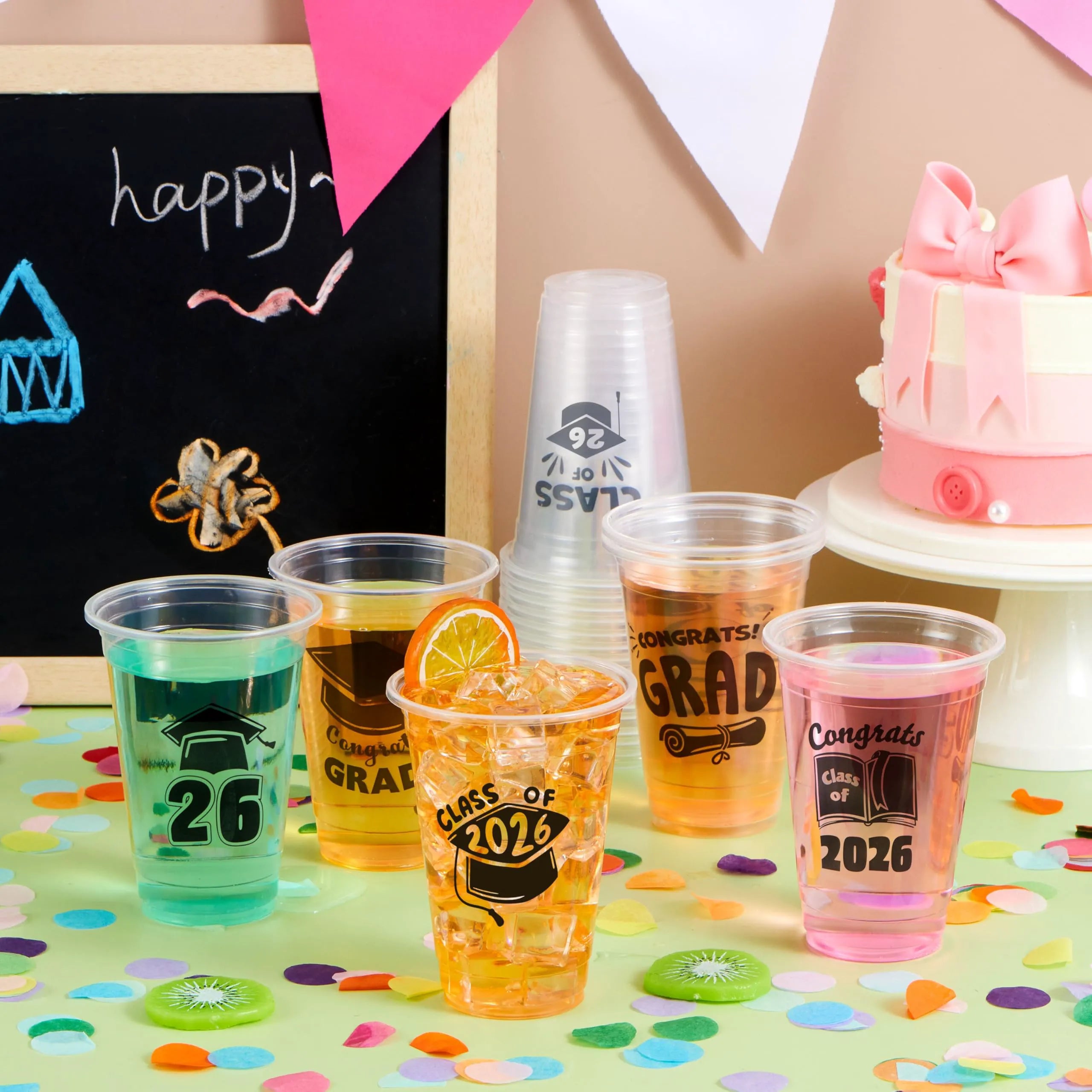 24 Pack 2026 Graduation Plastic Cups - Black 16oz Disposable Party Decorations
