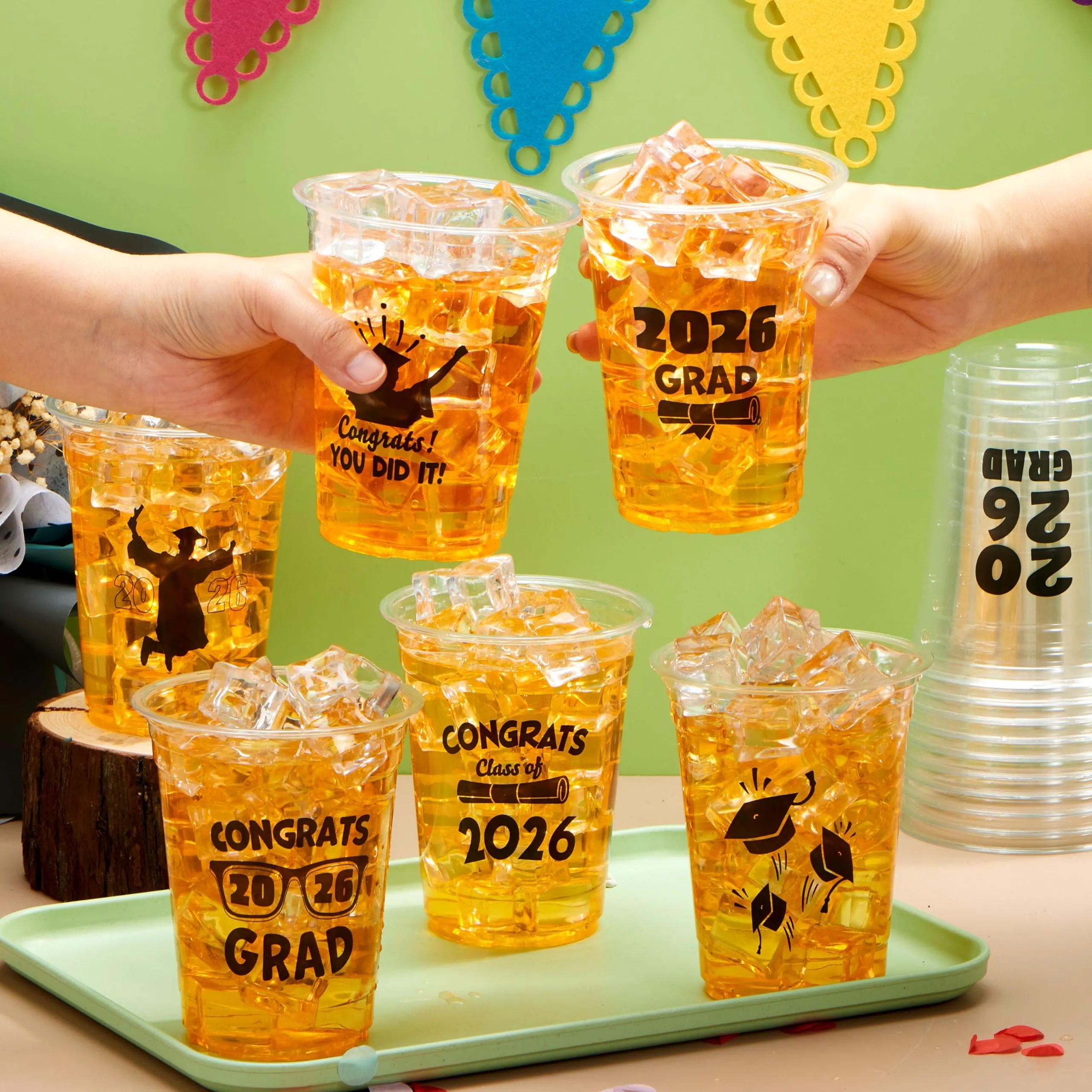 24 Pack 2026 Graduation Plastic Cups - Black 16oz Disposable Party Decorations