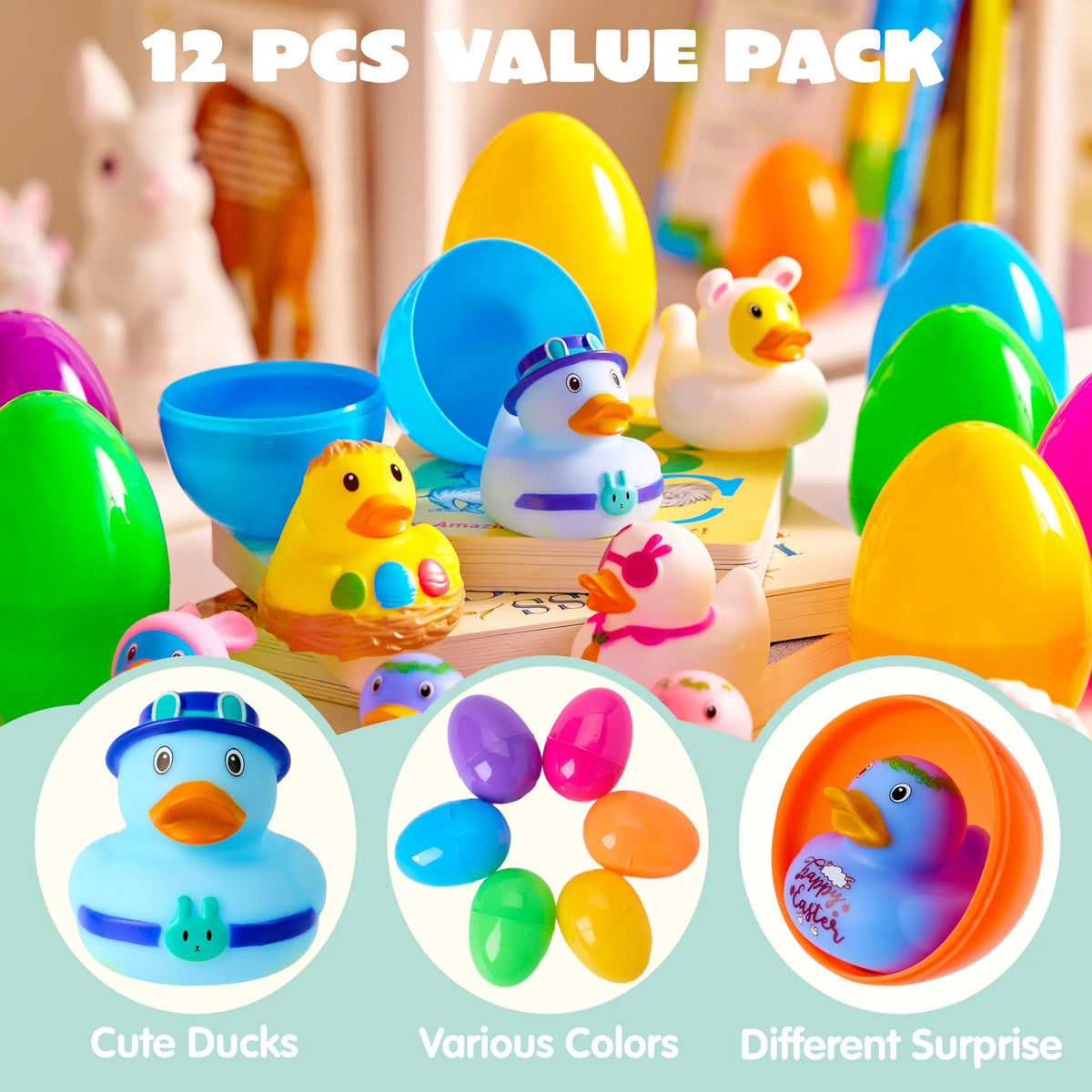 Joyin 12-Pack Prefilled Easter Eggs with Rubber Ducks