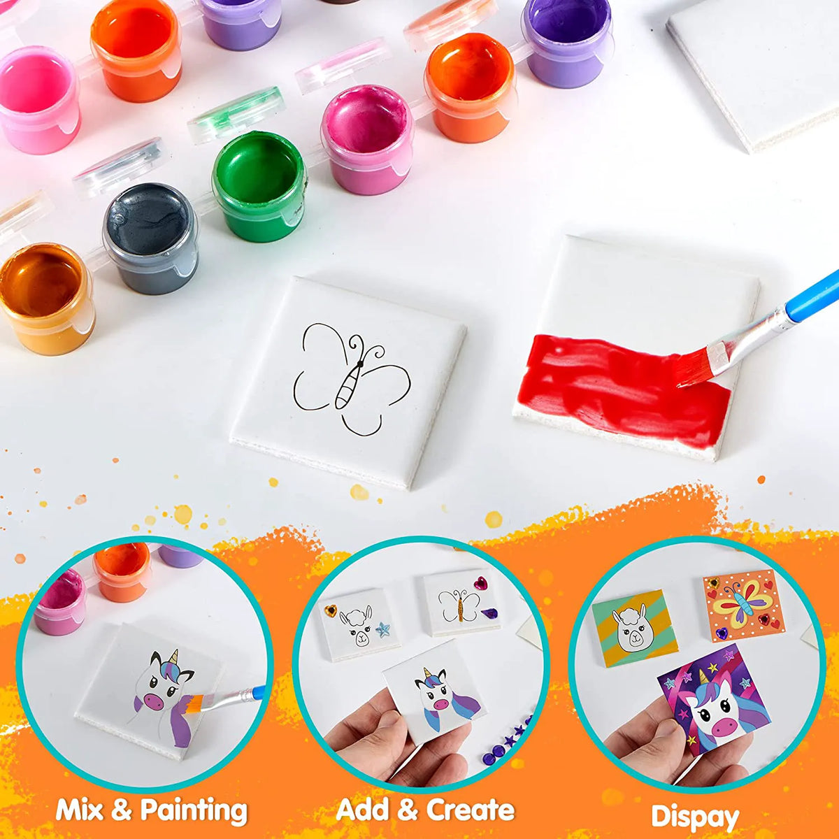 KLEVER KITS Magnetic Tile Painting Kit, 24 Pieces