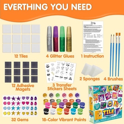 KLEVER KITS Magnetic Tile Painting Kit, 24 Pieces