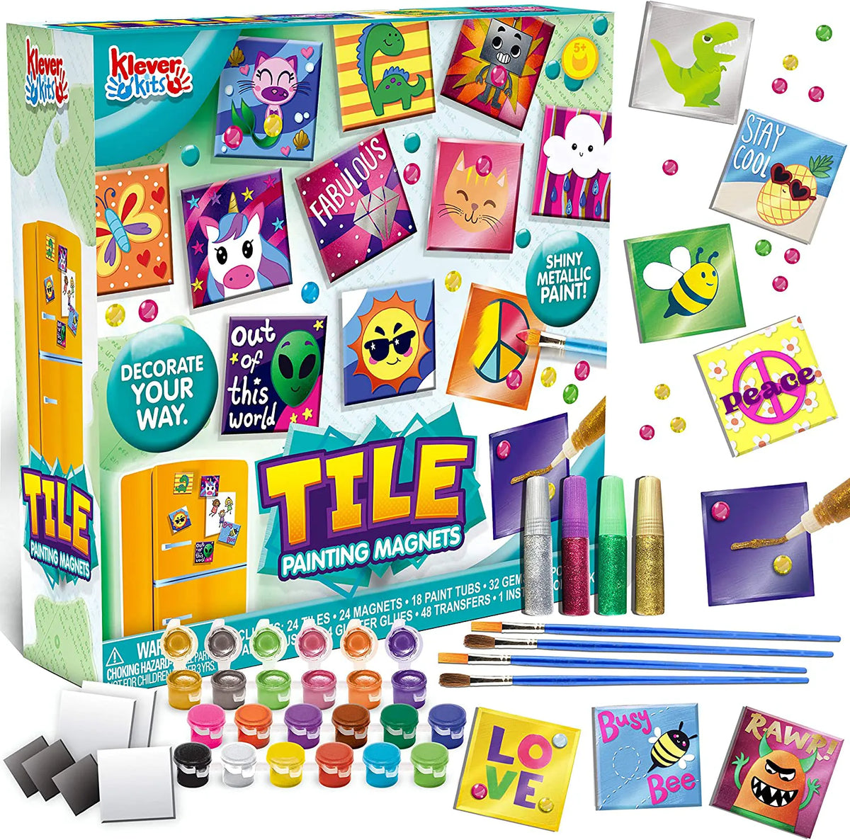 KLEVER KITS Magnetic Tile Painting Kit, 24 Pieces